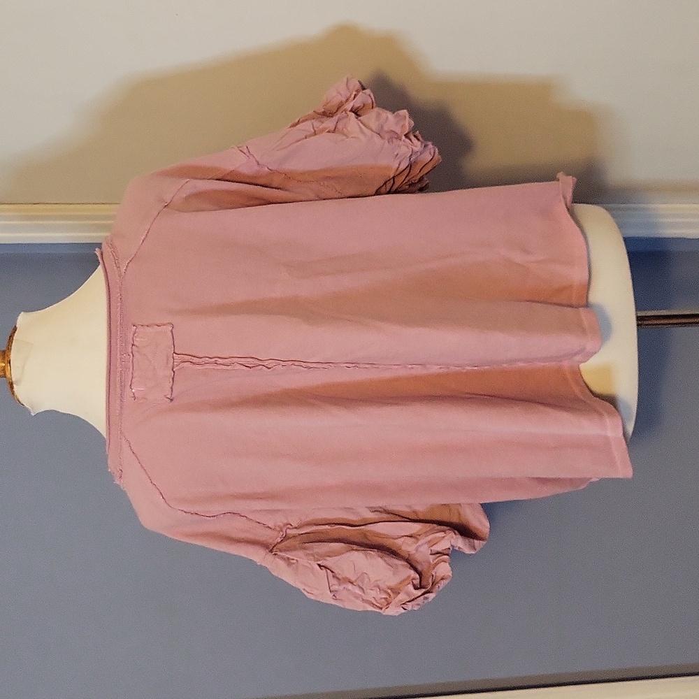 We The Free People Lilac Pink Tee Top Small Oversized Crinkled Short Sleeve Boxy - Picture 4 of 5